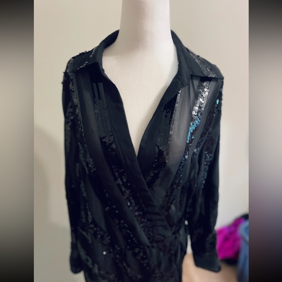 Le Chateau Draped Sequin Blouse Dress - Picture 2 of 5